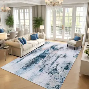 Abstract Modern Imitation Cashmere Printed Area Rug For Living Room, Machine Washable,Non Slip Low Pile Large Rug For Bedroom, Farmhouse, Dining Room, Grey, Brown, Blue, 5x8, 7x10, 9x11 Feet