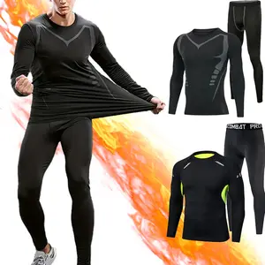 Men's autumn and winter hot press set - cold resistant, high elasticity wool lined shirt and leggings, perfect for skiing, fitness, and warm leggings