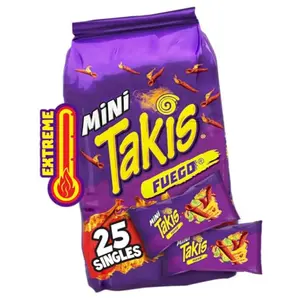 Takis Fuego Mini 25 pc / 1.23 oz Bite Size Multipack, Hot Chili Pepper & Lime Flavored Extreme Spicy Rolled Tortilla Chips