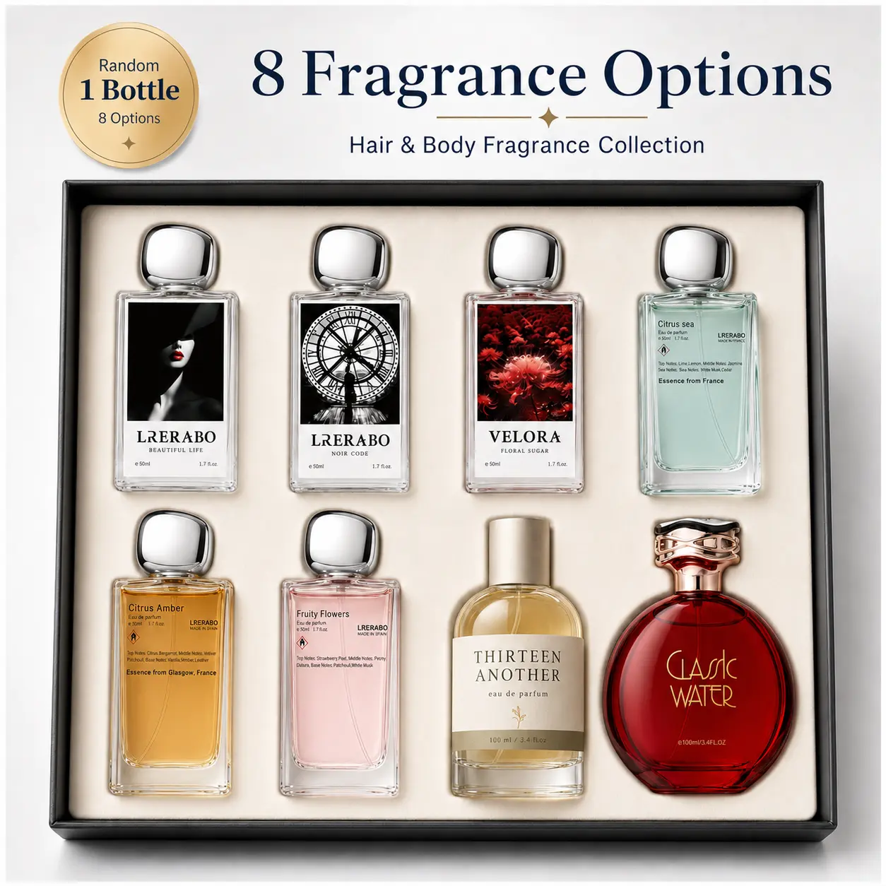 8 Luxury Women’s Perfume Options, 1 Random Bottle, Long-Lasting Hair & Body Fragrance Spray, Inspired by No. 33, No. 13 & More, Scent Gift for Birthdays, Christmas, Valentine’s Day & Anniversaries