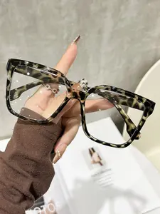Women's Bohemian Style Large Square Transparent Glasses, Fashion Leopard Full Frame Design, Leopard Pattern Eyeglasses, Suitable for Photography and Daily Wear