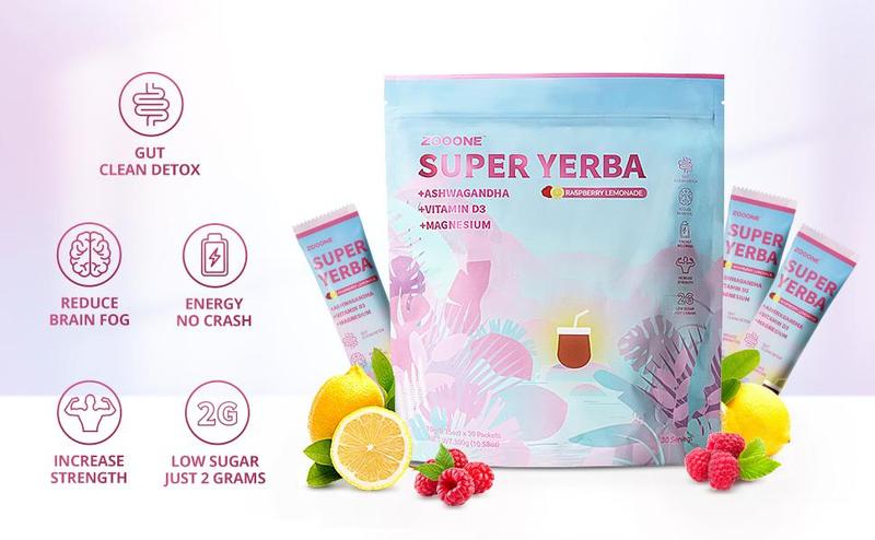zooone Super Yerba | Yerba Mate Instant Tea Powder |  RASPBERRY LEMONADE Flavor | 30 Servings