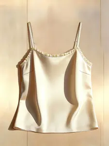 Women's Silk Satin Halter Top, Elegant V-Neck Thin Straps, Luxurious Sleeveless Summer Essential, Minimalist Wardrobe Must-Have