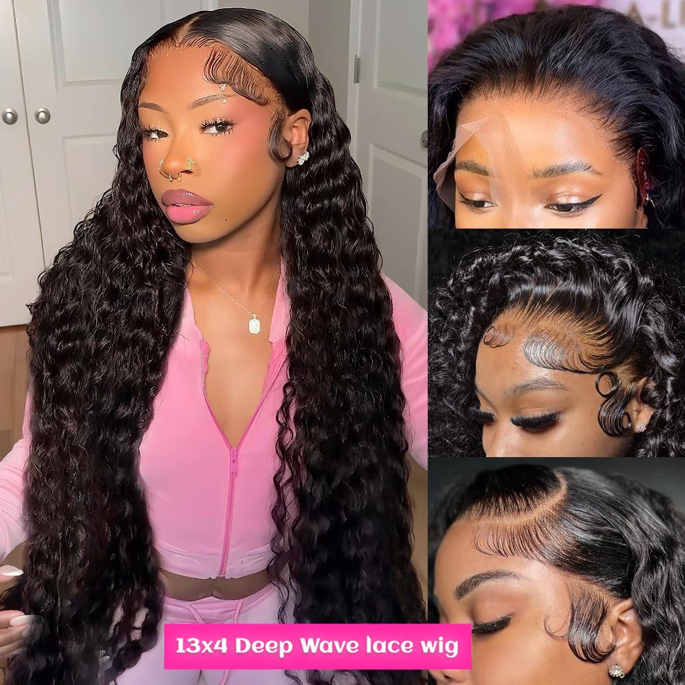 38 40Inch 13x4 13x6 HD Lace Deep Wave Frontal Wig Brazilian Kinky Curly Lace Front Human Hair Wigs For Women 180Density Water Wave Hair Wigs