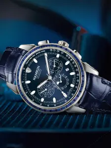 Namkin Men's Mechanical Watch, Blue Dial Moon Phase, Full Function Timer, Leather Strap, Business Commute, Birthday Gift, Holiday Wear
