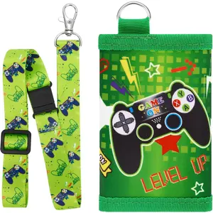 KF5-KWL11 Kids Wallet - Game Wallet for Boys Ages 4-12 Trifold Toddler Wallets with Lanyard Zippered Coin Pocket Card Holders Wallets Men Christmas Birthday Gift for Children