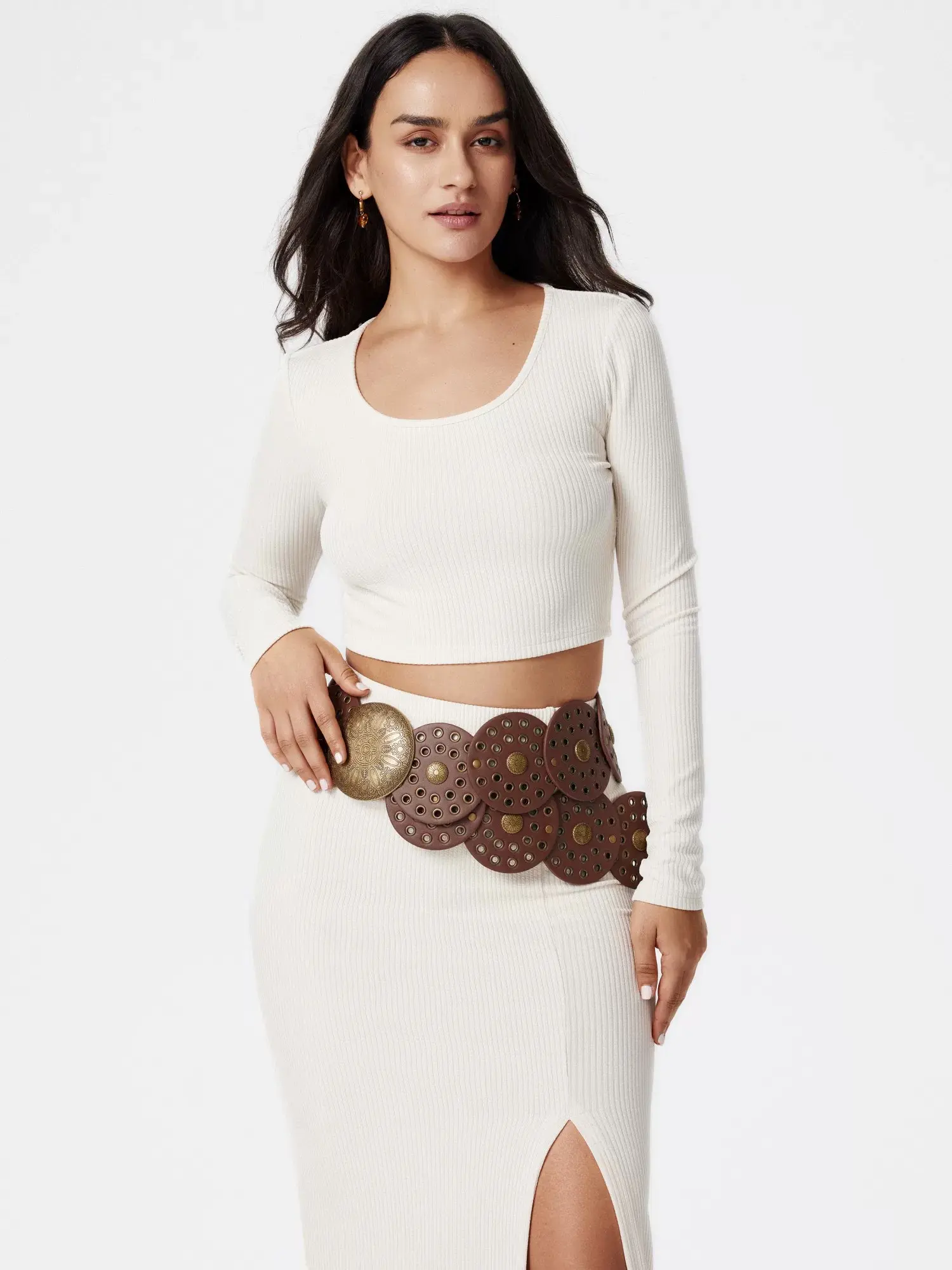 VirtusNoir Boho Big Belts PU Leather Oval Studded Concho 