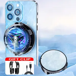 Magnetic Phone Cooler, Universal Cellphone Radiator with Removable Grip, Temperature Display, Portable RGB Cooling Cell Phone Fan Compatible with iPhone/Android/Tablet/iPad
