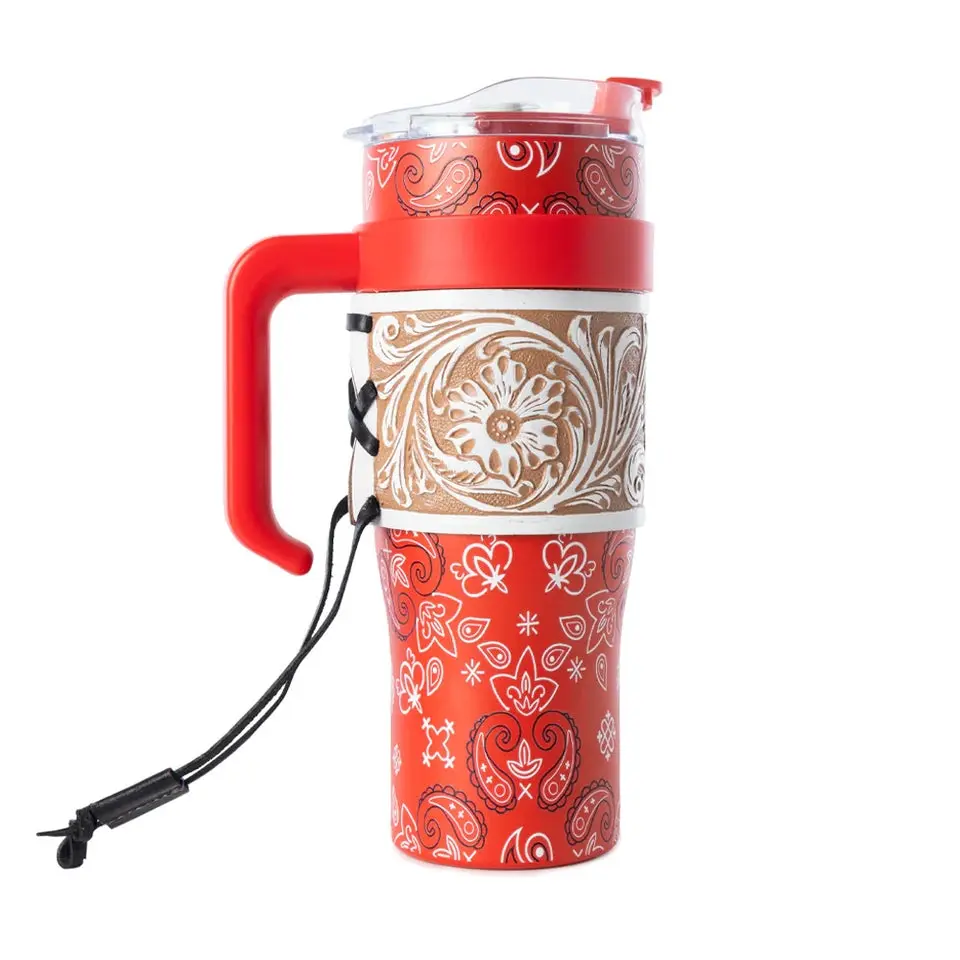 Myra Steel Red Bandana Tooled Tumbler S-14764