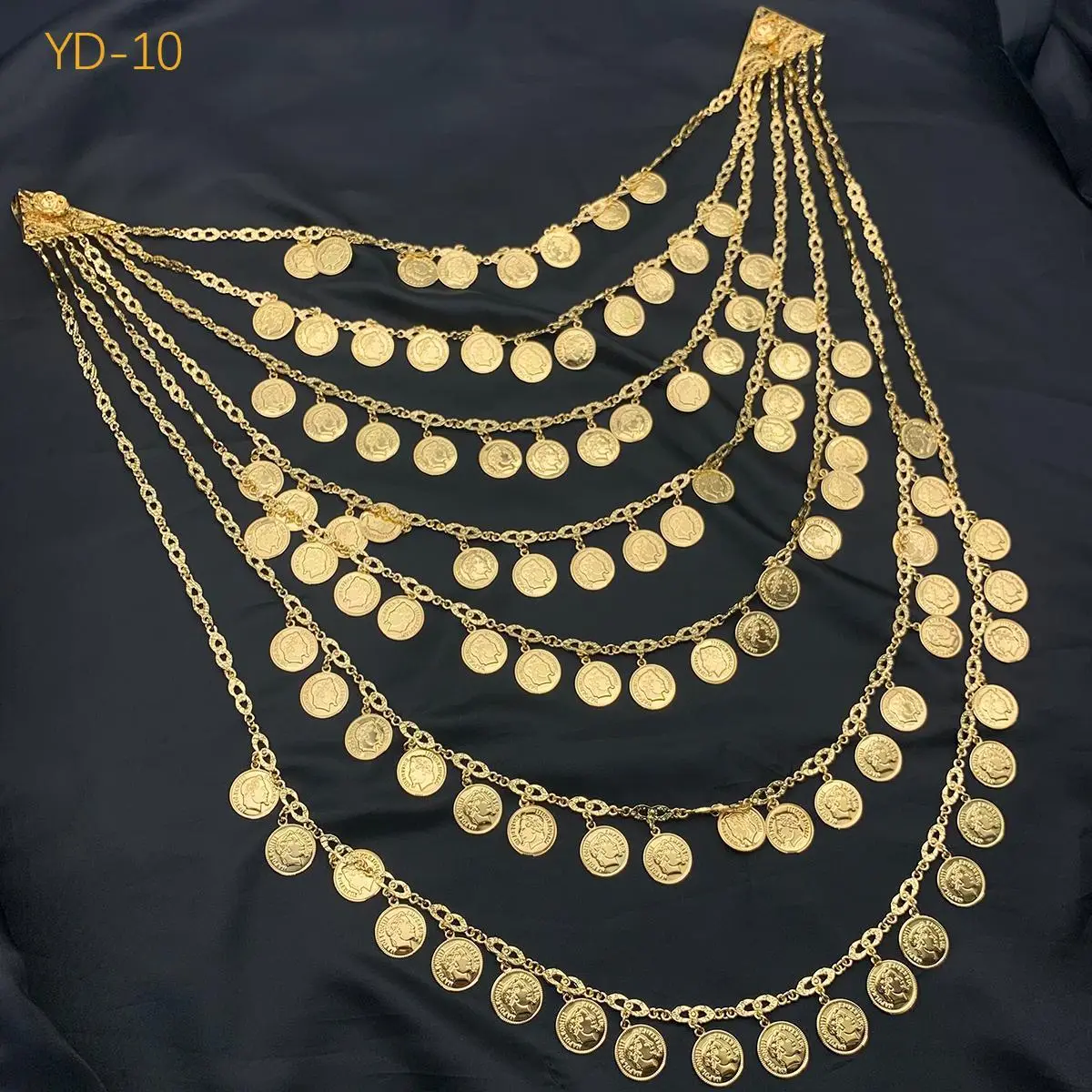 Long Algerian Bridal Jewelry Multi Chain Full Handmade Coin Large Necklace Head Chest Chain Arab Wedding Dress Body Jewelry