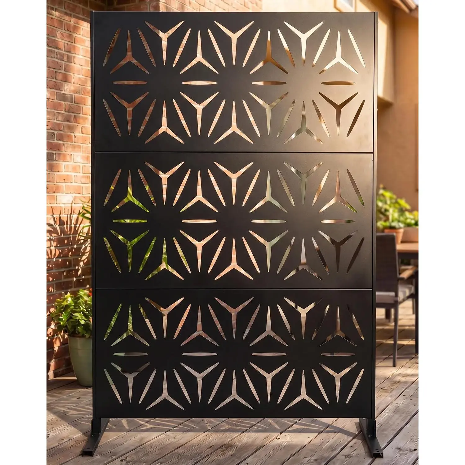 Garvee Outdoor Privacy Screen, 48" W x 75" H, Metal Privacy Divider Panels, Steel Decorative Garden Fence, Freestanding Privacy Screen, for Patio, Yard, Balcony & Pool Enclosure, Black Floral