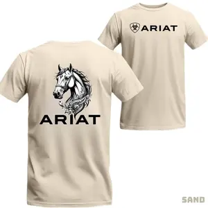 Ariat T-shirt - Unisex Shirt Featuring An Elegant Horse Illustration And Iconic Ariat Branding, Ideal For Casual Wear With A Refined Touch Top Menswear Tshirt Crewneck Tropical