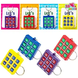 28 Pcs Valentine's Day Gift Cards with Tic-Tac-Toe Keychain, Valentines Days Keychain Set for Kids Party Favor, Classroom Exchange Prizes, Exchange Greeting Cards for Boys Girls