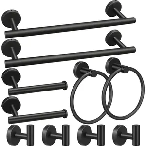 5/10/20pcs Bathroom Hardware Set, Including 16"/24" Hand Towel Bars, Toilet Paper Holders, Towel Rings, Robe Towel Hooks (10pcs 16" Black)