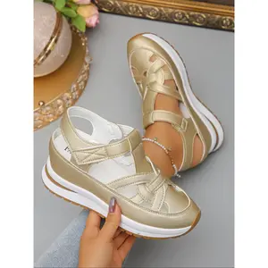 Fashionable Plain Color Platform Sandals, Ankle Strap Sandal, Casual Comfortable Soft Sole Sandals for Summer, Female All-match Round Toe Sandals for Daily Wear, Walking Shoes, Footwear Sandal