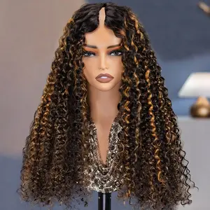 OQ HAIR V Part Wigs Human Hair 1B/30 Highlight Color Water Wave Upgrade Glueless Human Hair V-Part Clip in Wigs With Drawstring No Leave Out, No Glue, No Sew-in, Beginner Friendly