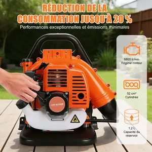 52cc Backpack Leaf Blower Gas Powered 550 CFM High Airflow for Lawn Care Low-Vibration Harness Clears Leaves Debris & Snow Ergonomic Design