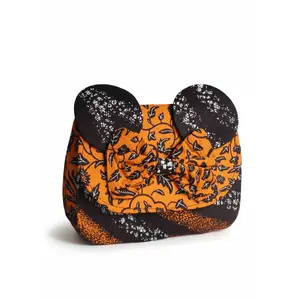 Vivid Wax Print Mickey Bow Tote - Orange Color with Black Wax Design, Featuring Mickey Mouse and Dalmatian Dog, Unique Wax Print Design