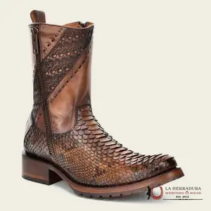 CUADRA SHORT BOOTS PYTHON BROWN LASER & WOVEN ROUND TOE CU425