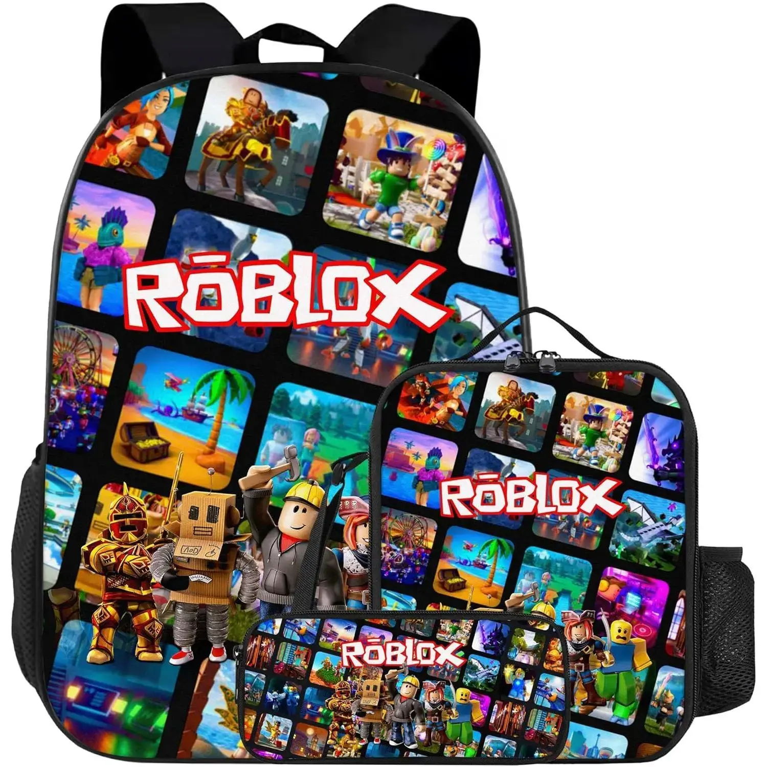 Unisex Collegiate-Style Durable Waterproof 3-Piece Gaming Backpack Set – 17.3-Inch Casual Gaming Bag with Zippers and Adjustable Straps; Matching Design, Suitable for Storing Daily Essentials and School Use.