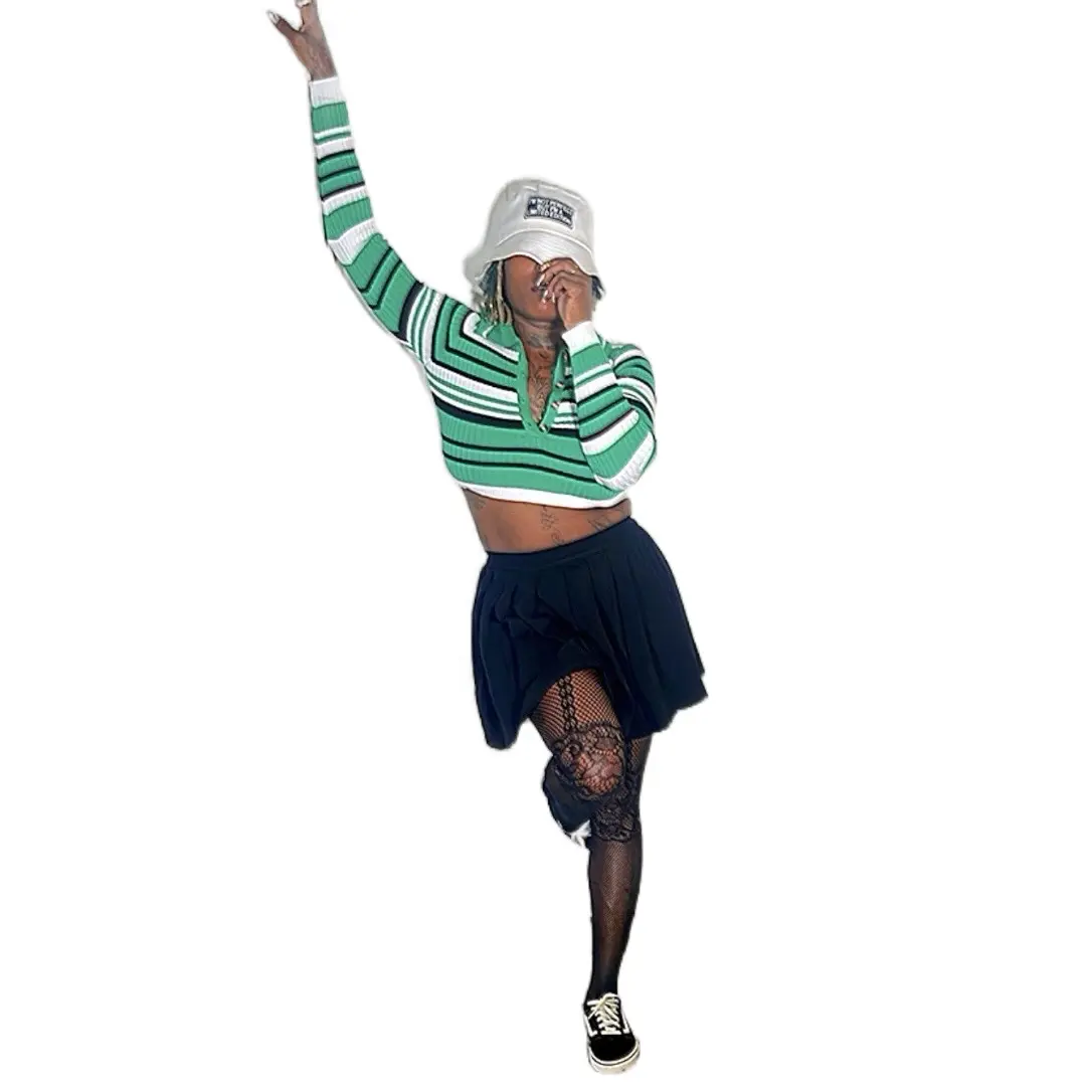 As If Clueless Skirt Set (Green) Crop Top Knit Pleated