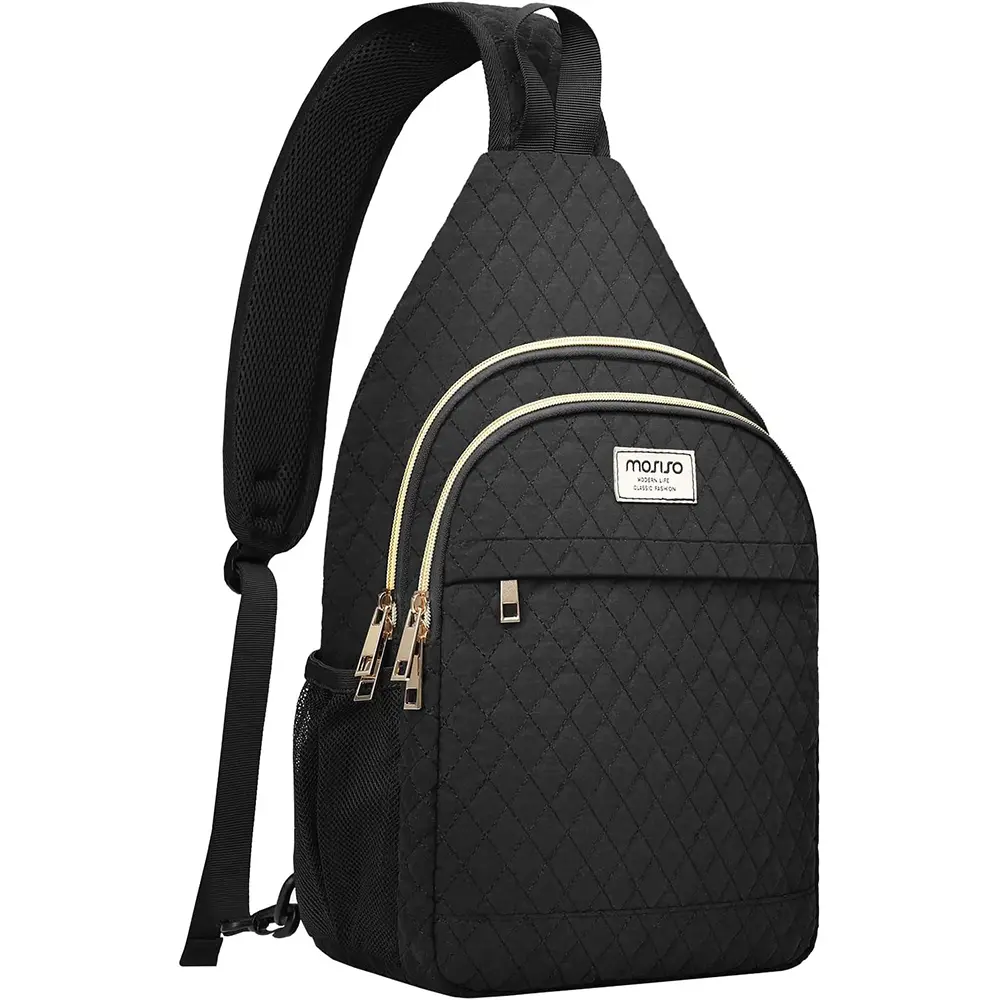 MOSISO Women's Quilted Polyester Sling Backpack, Crossbody Messenger Bag for Travel with Anti-Theft Zipper Pocket, Fits 11 Inch iPad, Casual, Water Resistant, Wedding, Fantasy, Mesh, Holiday, Basic, Synthetic, Two-Way Sling