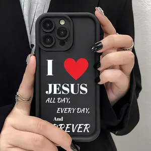 JESUS 'ALL DAY, EVERY DAY, And FOREVER' Inspirational Text Design Patterns Case for iPhone 17 Pro Max 16 16e 15 14 Plus 13 12 Mini 11 Air X XS Pattern Soft TPU Rubber Camera Protection Rugged Mobile Phone Cover Gift 2D printing