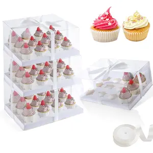 Cupcake Containers Clear Plastic Cupcakes Box 12 Holders Dozen Cake Boxes, Disposable Cake Carrier Holder with Detachable Lid, BPA Free