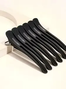 6Pcs New Professional Hair Clips Black Alligator Hairpins, Flat Hair Clips, Single Prong Styling Clips for Hairdressing, Cutting Home Use