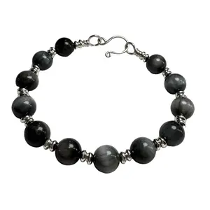 Sterling Silver Bracelet with Hawks Eye Stone Size 6.5"