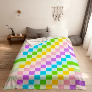 Colorful Checkerboard Kids Fitted Sheet Twin Size,Geometric Plaids Patchwork Abstract Boys Girls Bedding Set,Grids Checkered Latticed Bright Bed Sheet,1 Pillowcase(No Flat)