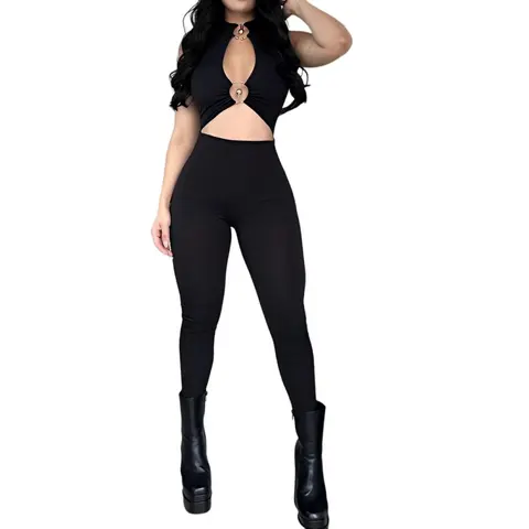 Curvyfaja Women's Sexy Black Sleeveless Jumpsuit for Women Hollow Out High Waist Slim Fit Long Pant Catsuit Club Outfits