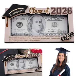 Unique Class of 2026 Graduation Money Holder, Wooden Graduation Card Cash Gift Envelope Box for College High School Grad Gifts Graduations Party Supplies