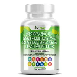 Oregano Oil & Garlic Extract Capsules | Olive Leaf, Black Seed, Elderberry | Immune Boost, Gut Health, Energy Support | With Vitamin D3 & Zinc | Kun Shafi - 60 Capsules