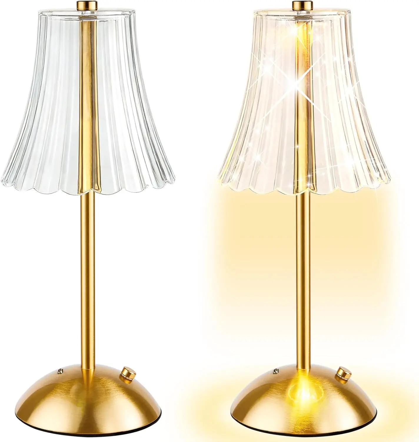 2 Pcs Cordless Table Lamp Gold Cordless Battery Operated Touch Table Lamps Rechargeable 3 Color Dimmable LED Portable Flower Lamp for Bedroom Living Room Kitchen Dining Outdoor