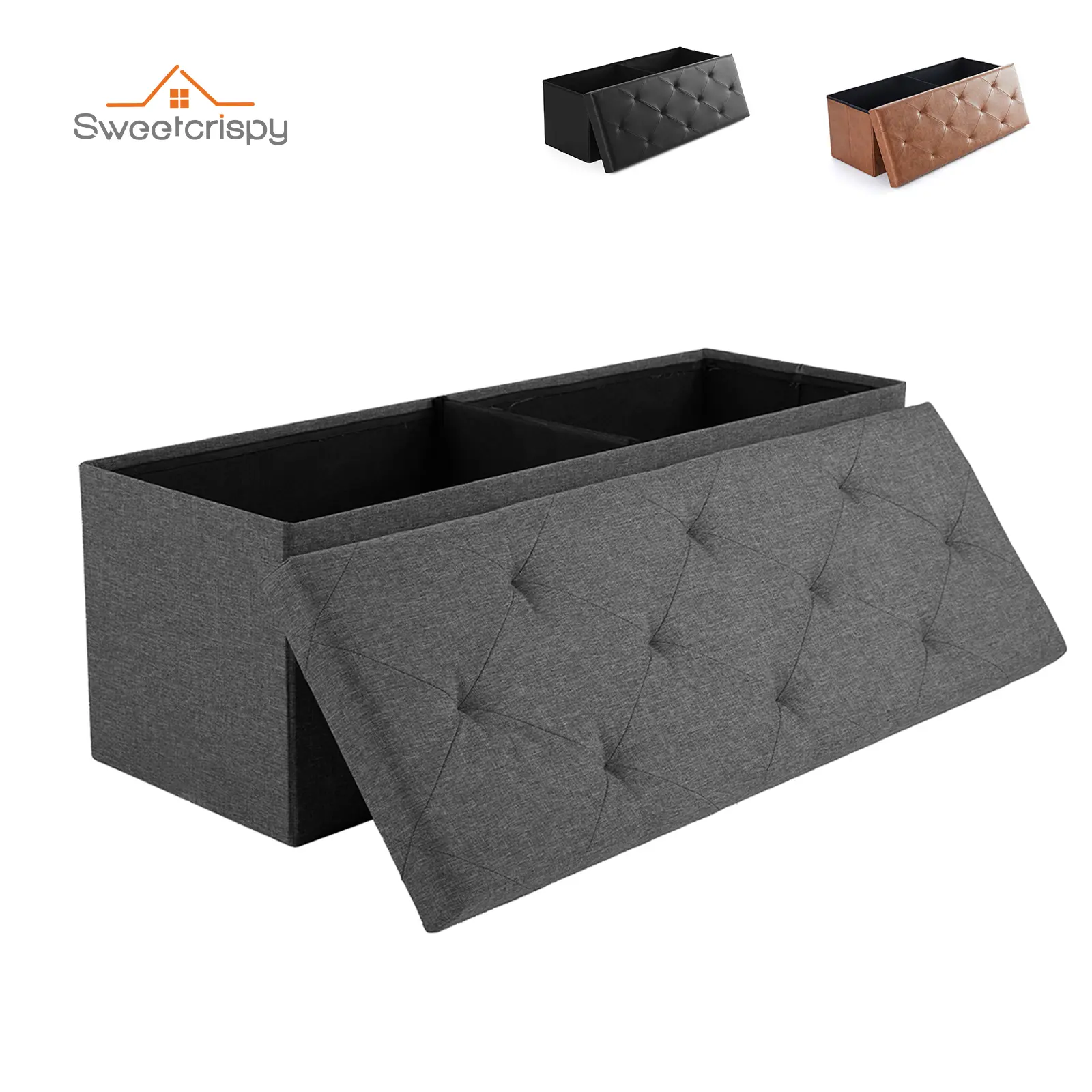 Folding Storage Ottoman Bench Modern Linen Fabric Padded Seat Large Toy Box End of Bed Entryway Comfortable Durable Multifunctional Seater Folding Storage Ottoman Bench Modern Linen Fabric Padded Seat Large Toy Box End of Bed Entryway Comfortable Durable Multifunctional Seater