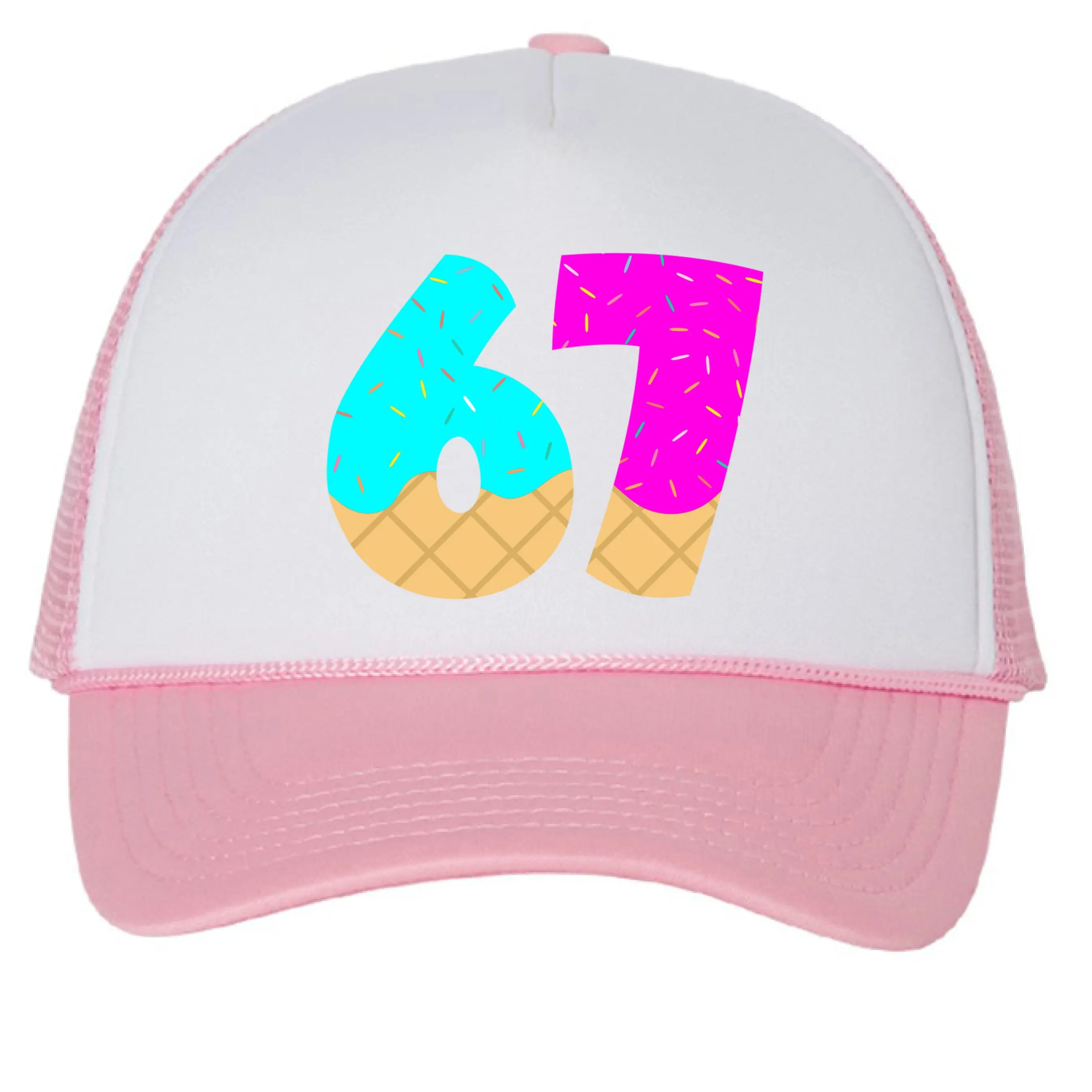 6-7 Waffle Lt Blue Pink Foam Trucker Cap