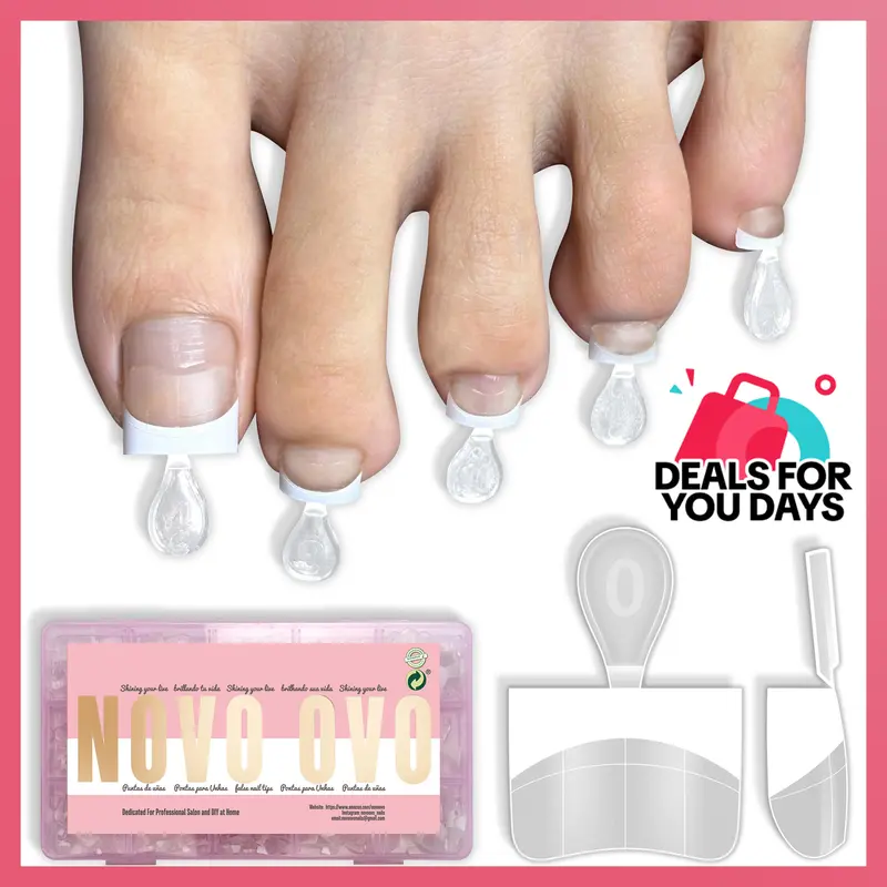 NOVO OVO Soft Gel Half Cover Toe Press On Nails - White French Tip, 15 Sizes, Sharp Square/Round Medium Wide, Flexible Cuticle Edge, Acrylic Nail Supplies for DIY Pedicures (No Glue, Topcoat or UV Light),familyfun