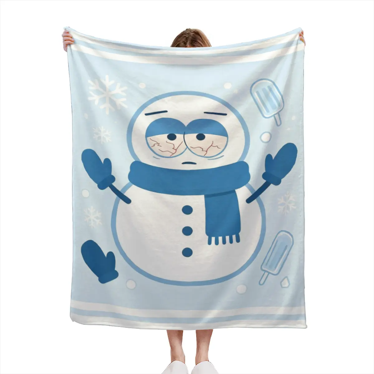 Winter Snowman Cartoon Throw Blanket, Cute Snow Character Flannel Blanket, Cold Season Cozy Decor Blanket for Sofa Bed