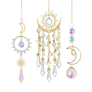 3Pcs Suncatcher Crystal Wind Chimes - Sun and Moon Sun Catcher for Windows Hanging Prism Crystals Boho Home Garden Backyard Room Ceiling Decor Christmas Birthday Gift for Women - Home Improvement.