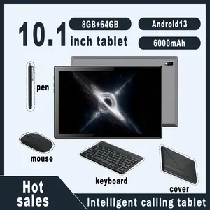 10.1-inch tablet Android 13 8GB RAM 64GB ROM Android tablet with keyboard, leather case, mouse, touch screen, pen for calling tablet, dual SIM card slots supporting TF card, expandable 6000mAh battery Dual camera calling tablet