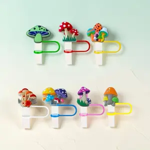 7 PC Glow in the Dark Mushroom Straw Toppers Silicone Drinkware Accessories for Fun and Stylish Beverages