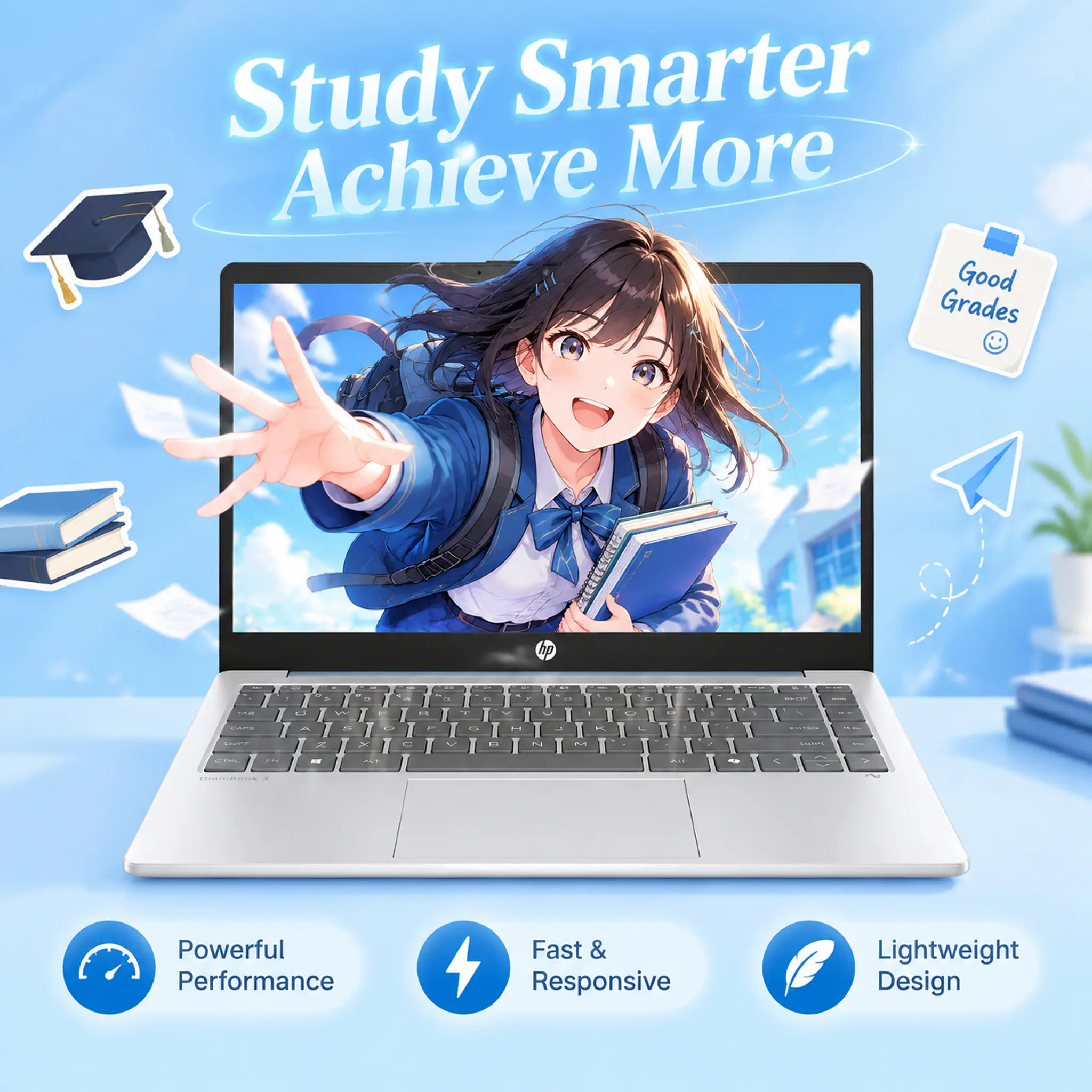 HP 14" HD Display Laptop Computer - AMD Athlon 7120, 4GB RAM, 128GB SSD, Win11 Home, Built-in Features, Cordless Capable, Portable Student Device for Schoolwork & Work, Moonlight Blue