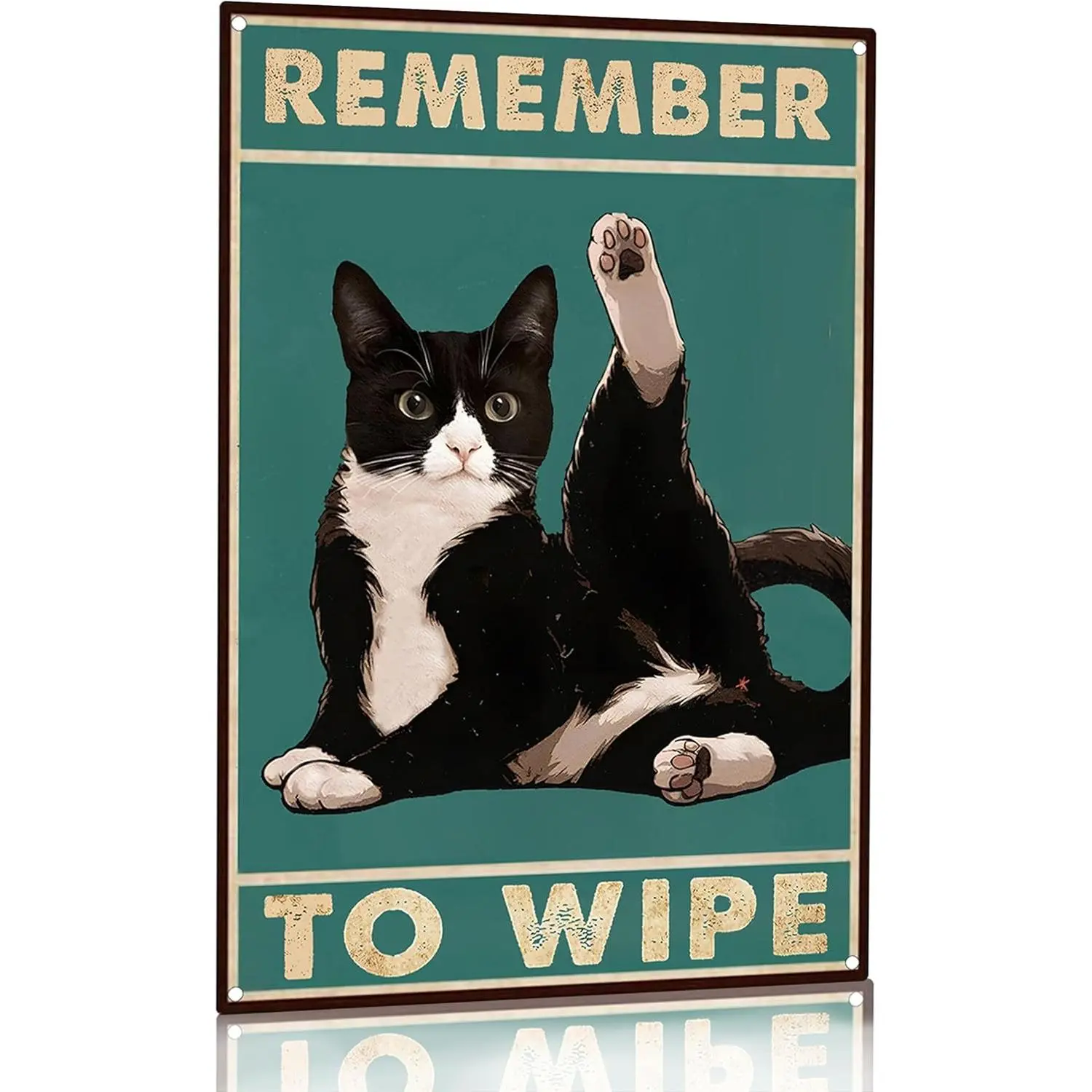 Funny Cat Bathroom Decor Sign Tuxedo Cat Remember To Wipe Tin Sign For Bathroom Toilet Wall Decor
