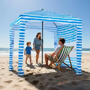 VEVOR 6x6 ft Beach Tent, UPF 50+ Portable Camping Shelter with Side Wall & Sand Pockets, Easy-Setup Shade for Family, DealsForYouDays Blue Stripes Tents for Camping