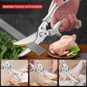 Multifunctional Stainless Steel Kitchen Scissors, Heavy Duty Scissor, Easy Spring Cutting for Fish Meat Poultry Vegetables, Durable Home Kitchen Tool