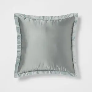 24"x24" Luxe Euro Sateen with Velvet Trim Decorative Pillow Light Teal Green - Threshold