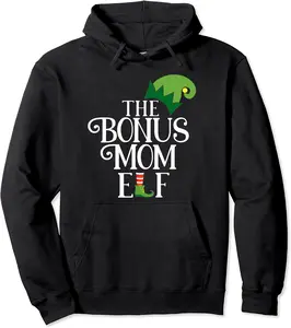 Bonus Mom Elf Matching Family Group Christmas Party Pajama Pullover Hoodie - Karenlyn Shop 95B09L47K89F