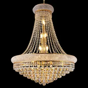 28-Inch Gold Crystal Chandelier, 15-Light French Empire Ceiling Light with LED Bulbs, 3000K Warm Light, Perfect for Dining Room, Bedroom, and Living Room