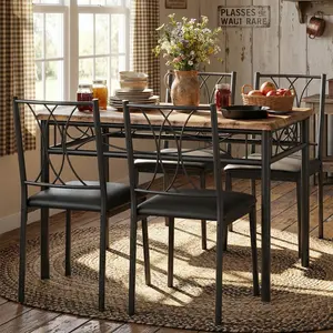Garvee 5-Piece Dining Table Set for 4 with Rectangular Space-Saving Kitchen Table and Upholstered Wood Chairs, Perfect for Small Apartments, Studios, and Compact Dining Rooms in Rustic Brown or Gray